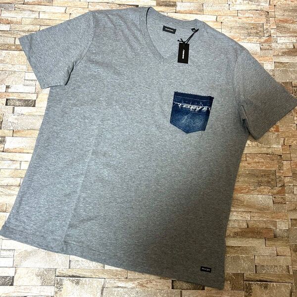 【新品】DIESEL ディーゼル/Vネック デニムポケットTシャツ カットソー 半袖 XLサイズ