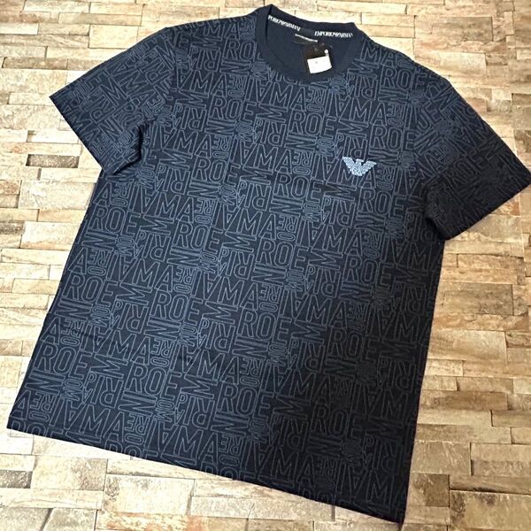 【新品】EMPORIO ARMANI アルマーニ/クルーネック モノグラムロゴ Tシャツ カットソー 半袖 Lサイズ