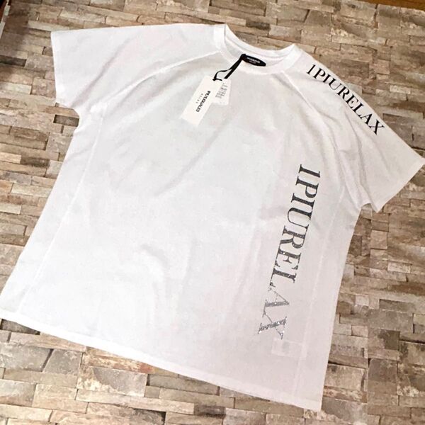 【新品】1PIU1UGUALE3 RELAX/ブランドロゴ ラインストーンズTシャツ カットソー XXLサイズ