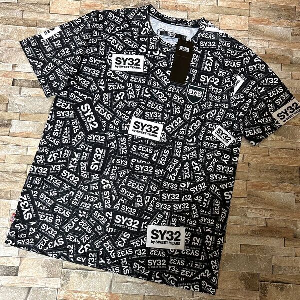 【新品】SY32 by SWEET YEARS/総柄ブランドロゴTシャツ カットソー スポーツウェア Lサイズ