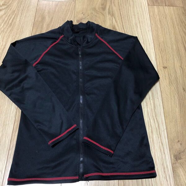 ラッシュガード 長袖 キッズ 無地 水着 ジップアップ ブラック 140㎝