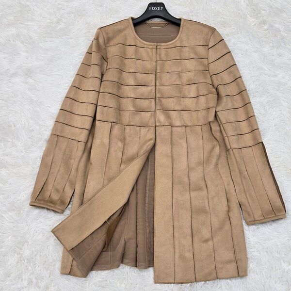 希少/美品○マックスマーラ MARELLA ノーカラーコート スエード調 メッシュ 手洗い可 大きいサイズ42 XL 20年モデル