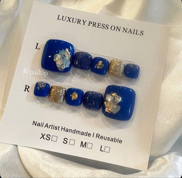 1点のみ!!foot nail ネイルチップ フット 夏ネイル ブルー ペディキュア 貝 金箔ゴールドネイル 現品