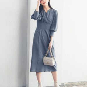 【美品】Andemiu ソデボリュームIラインワンピース 試着のみ グレー 結婚式 二次会 パーティー 入園式 入学式 お呼ばれ