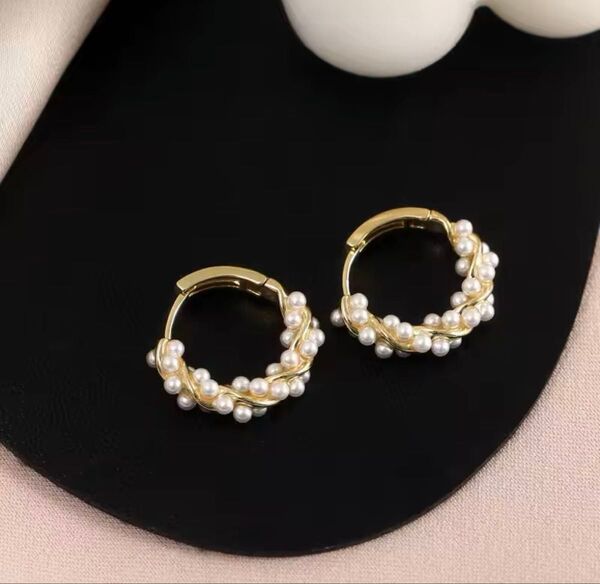 ピアス 小パール繋ぎ フープピアス