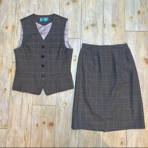 事務 制服 受付 上下 9号 ベスト スカートセット ベストスーツ グレー 事務服