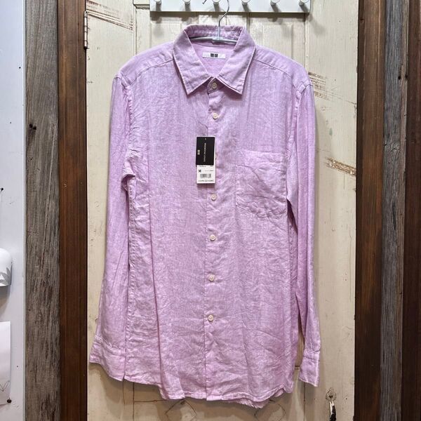 【新品・タグ付き】UNIQLO ユニクロ プレミアムリネンシャツ 長袖 Mピンク 麻 長袖シャツ