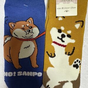 人気商品 拒否柴 不動柴 ヘソ天へそ天靴下B レディースソックス 柴犬柄 2足セット 23~25cm ペットボトルカバーにも日本犬