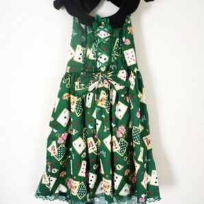 トランプ柄 サーカス風 手品師のようなワンピース JSK グリーン 甘ロリ