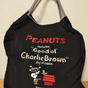 韓国 刺繍 トートバッグ チャーリーブラウン スヌーピー ブラック Mサイズ