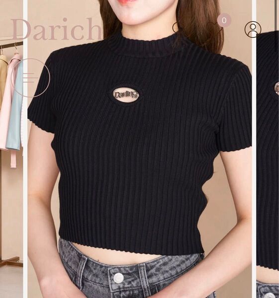 ダーリッチ Darich darich エンブレムリブニットトップス 半袖 ニット トップス