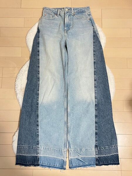 ZARA デニム ワイドパンツ 切りっぱなし ライトブルー