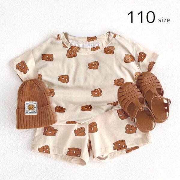 110サイズ チーズ柄 セットアップ 子供服 キッズ 保育園 Tシャツ パンツ 男の子 女の子 半袖 上下セット パジャマ