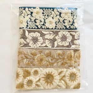 【再販】インド刺繍リボン カット売り アソート シルクベース フラワー No.9 生地 はぎれ