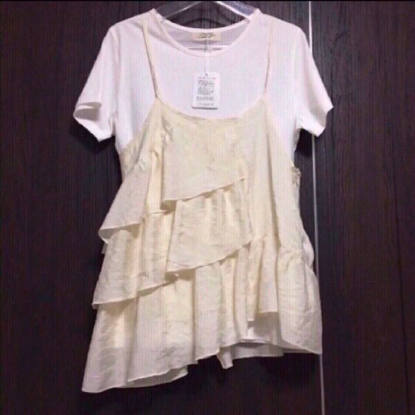 新品タグ付☆レディース デザインフリルキャミソール&Tシャツ セット M