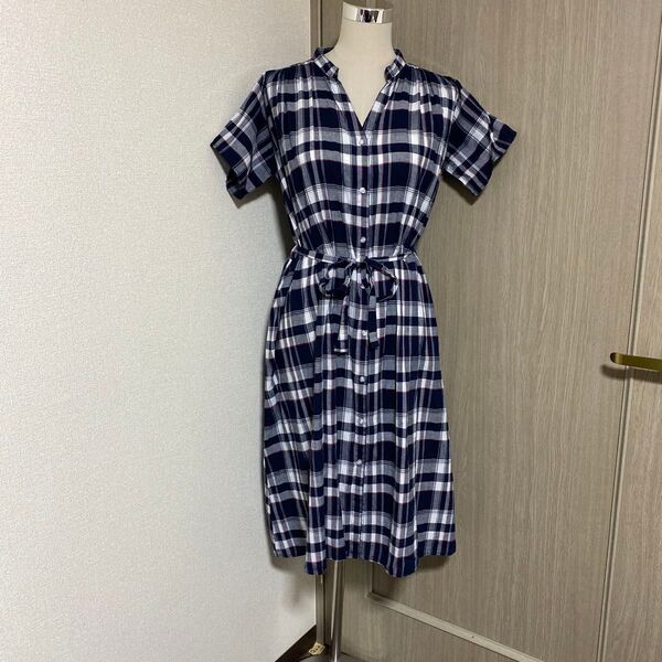 SHOO-LA-RUE シューラルー チェック柄 シャツワンピース ネイビー M