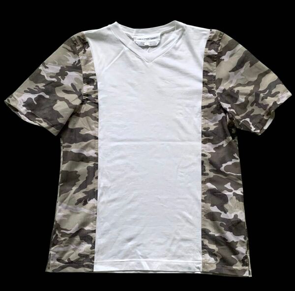 COMME des GARCONS SHIRT コムデギャルソンシャツ 名作アーカイブ メッシュ迷彩切替 浅Vネック半袖TシャツM