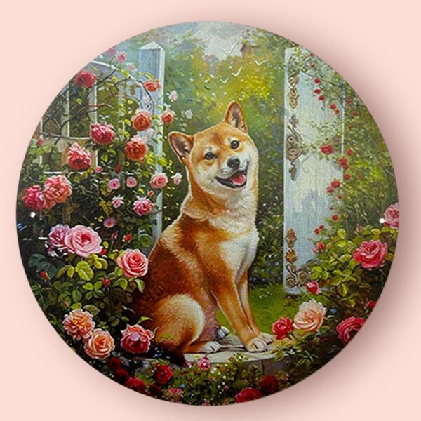 新品 柴犬 シバ犬 サイン 看板 花 壁掛け 犬雑貨 犬グッズ 犬柄 バラ 開運