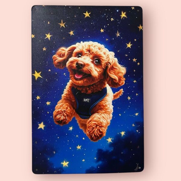新品 トイプードル 看板 壁掛け 犬雑貨 犬モチーフ 犬グッズ 星空 小宇宙