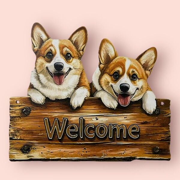 新品 コーギー 犬 ウェルカムプレート 看板 壁掛け 立て掛け 犬雑貨 犬柄