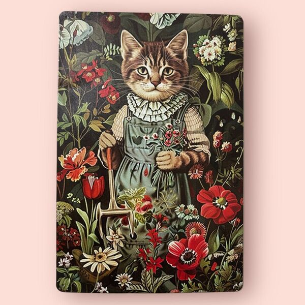 新品 サイン 看板 茶トラ猫 壁掛け 猫雑貨 猫グッズ 猫柄 花 開運