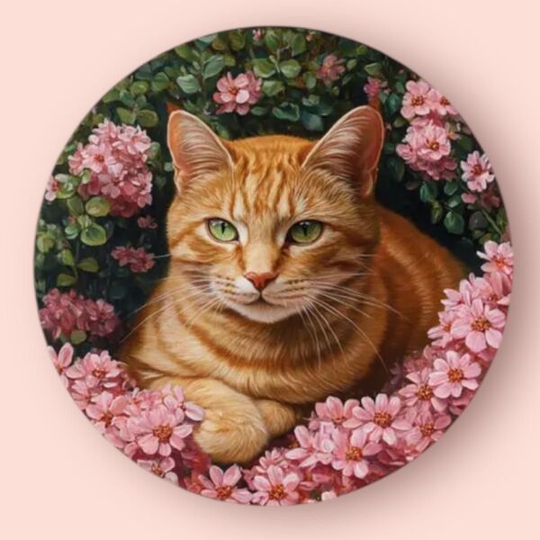 新品 サイン 看板 茶とら猫 花 壁掛け 猫雑貨 猫グッズ 猫柄 開運