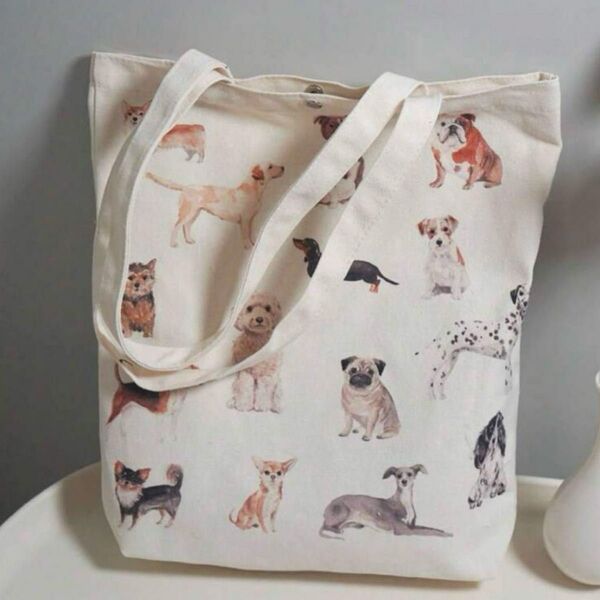 新品 犬 トートバッグ 通勤通学 キャンバスバッグ エコバッグ 犬雑貨 犬グッズ 犬柄