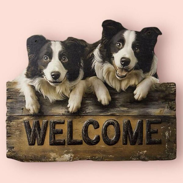 新品 ボーダーコリー 犬 ウェルカムプレート 看板 壁掛け 立て掛け 犬雑貨 犬グッズ 犬柄 welcome