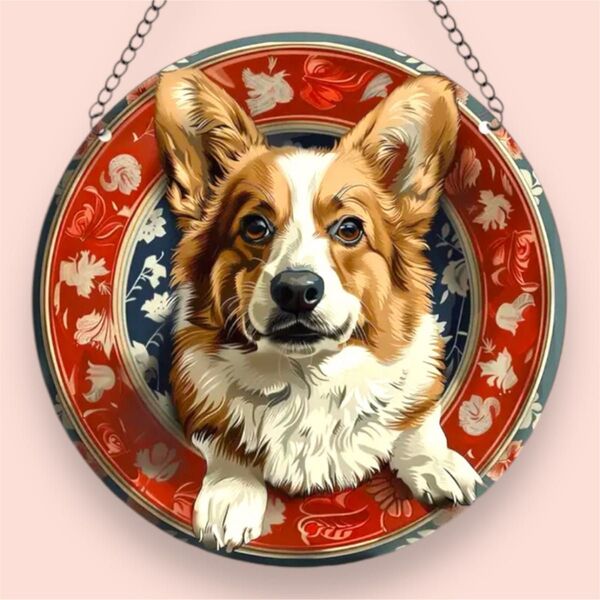 新品 コーギー 犬 サンキャッチャー 壁掛け 犬柄 犬雑貨 犬グッズ 丸型 窓辺