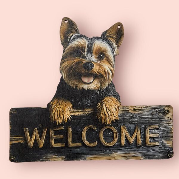 新品 ヨークシャテリア 犬 ウェルカムプレート 看板 壁掛け 立て掛け 犬雑貨
