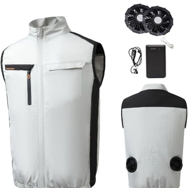 空調作業服 冷却服 ベスト 300g 超軽量 30000mAh 大容量バッテリー付属 作業服 ファン バッテリー セット