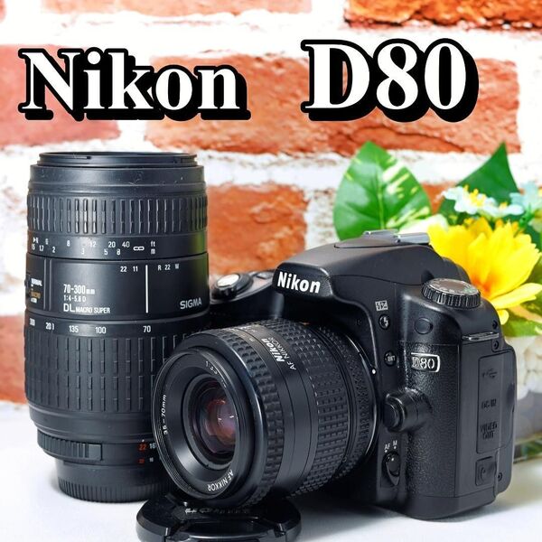 【即購入で600OFF】Nikon D80 ショット数わずか1727枚 ダブルレンズ ニコン 超望遠レンズ スマホ転送OK
