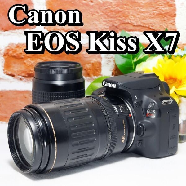【即購入で800円OFF】 高性能かつ超軽量 Canon Kiss X7 ダブルレンズ スマホ転送OK キャノン キヤノン