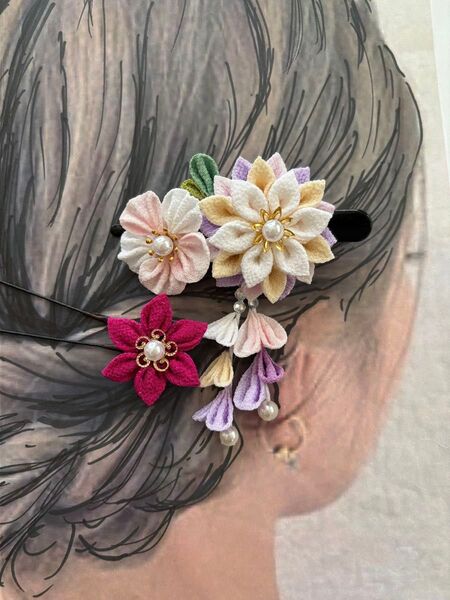 つまみ細工 髪飾り ヘアクリップとUピン仕上げ 浴衣にも合う ヘアアクセサリー 和装小物