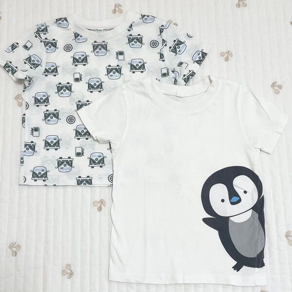 ベビー 半袖 Tシャツ トップス 男の子 子供服 キッズ 保育園 ペンギン 車 バス 90 95 白 ホワイト ボーイ