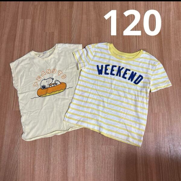 gap ボーダー黄色スヌーピー PEANUTS Tシャツ 120cm 半袖