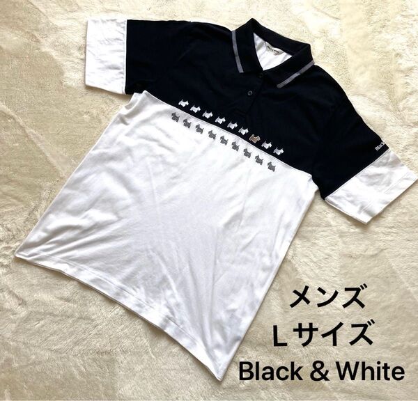 ブラックアンドホワイト ポロシャツ 半袖 ゴルフウェア 黒×白 Lサイズ