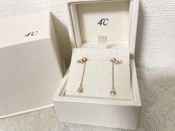 4℃ K10 ピンクゴールド 2wayチャーム付き ダイヤモンド風 ピアス
