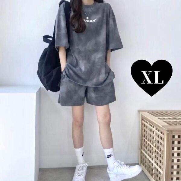 在庫わずか★ ルームウェア 部屋着 半袖 セットアップ Tシャツ ショートパンツ 上下セット グレー ブラック XL LL 2L