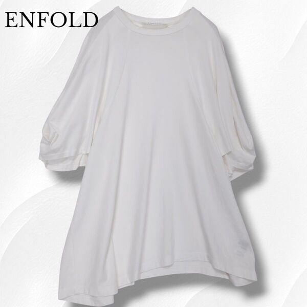 23ss ENFOLD エンフォルド FLOWER SLEEVE PULL Tシャツ フラワースリーブTシャツ アシンメトリー