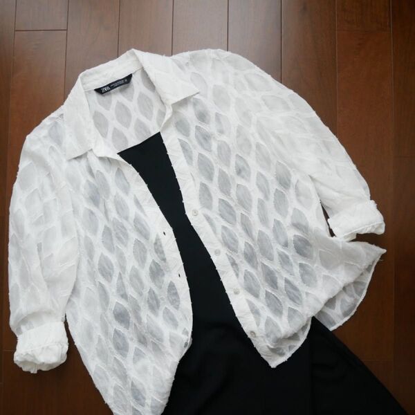 ZARA フリンジディティール ジャガードシャツ XL