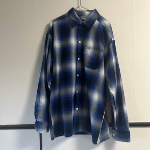 チェックシャツ メンズ 長袖 ブルー系 Mサイズ 古着