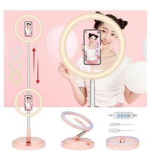 LEDリングライトライト 折畳み式 スタンド USB ピンク 自撮り棒 動画撮影 スマホスタンド YouTube TikTok