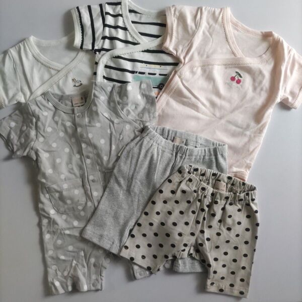 新品 未使用 肌着 新生児 ペアマノン 6点 セット 男の子 女の子 70 80 赤ちゃん ロンパース オーバーパンツ