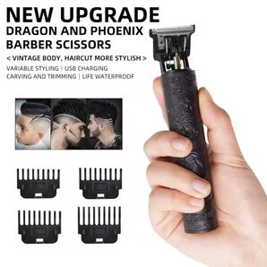 USB 充電式バリカン 電動ヘアカット シェーバー トリマー ブラックドラゴン コードレス 髭 散髪 電気 ペット 刈り上げ