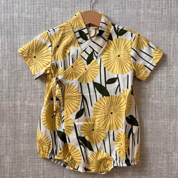 甚平 ロンパース 80サイズ 小花柄 イエロー