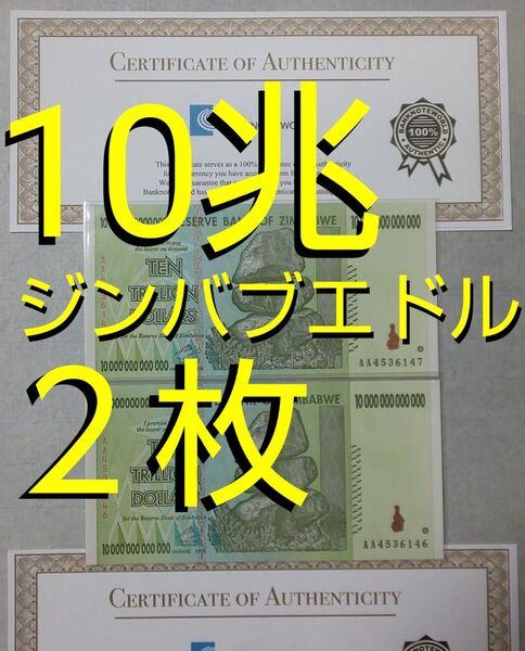 【美品・連番】ジンバブエドル10兆紙幣2枚