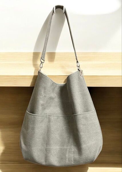 【1点のみ(訳あり)】ハンドメイド *綿ポリ11号帆布 ヴィンテージ加工* ワンハンドルバッグ(グレージュ)