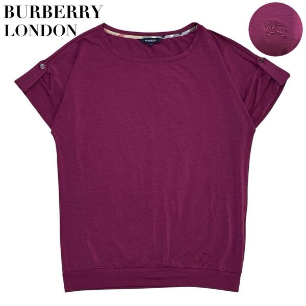 【美品】BURBERRY LONDON バーバリーロンドン 半袖カットソー トップス 刺繍ロゴ ノバチェック レディース