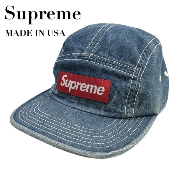 Supreme シュプリーム USA製 刺繍ロゴ デニム ワークキャップ 調整可能 ボックスロゴ Cap 帽子
